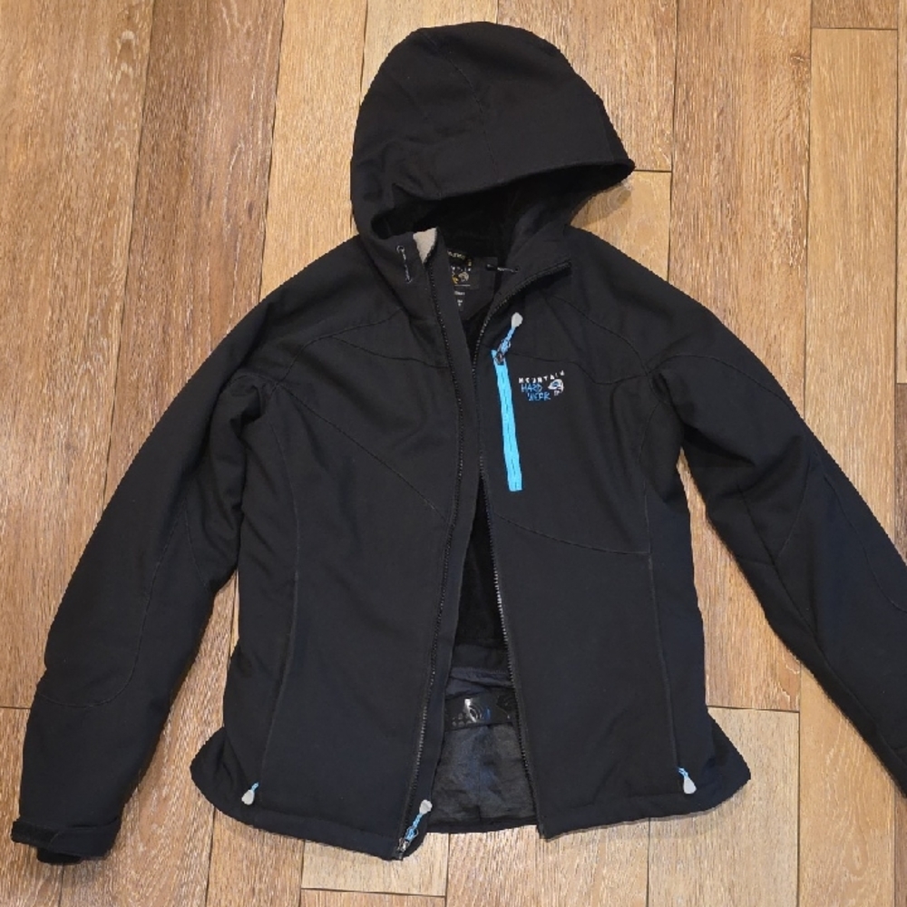 Black Hooded Jacket with Blue Accents